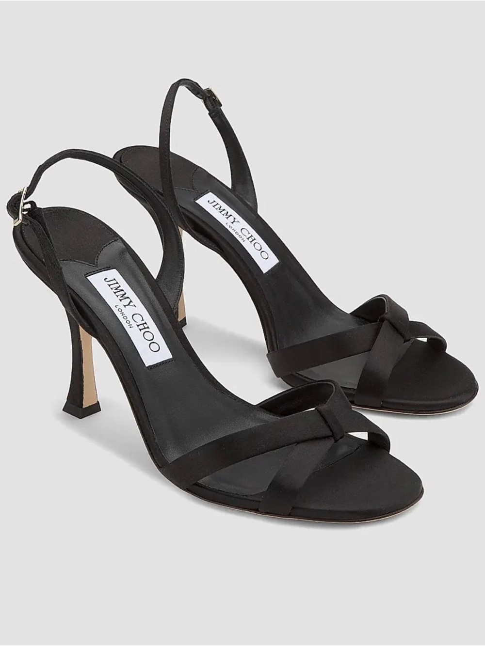 Jimmy Choo Elsy 90MM Black Satin Slingback Heels